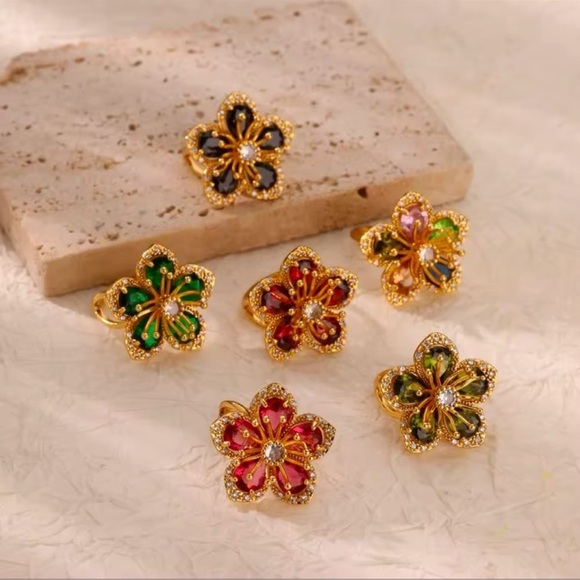 Blossom Multicolor Floral Gold Adjustable Ring - Picture 3 of 6